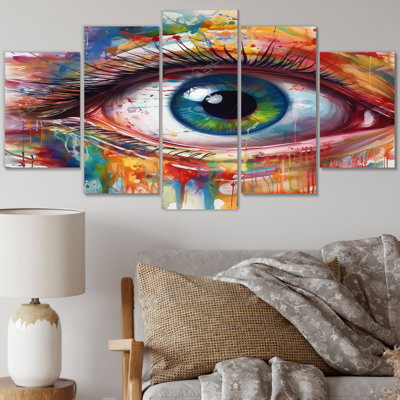 «Eye of Consciousness Retro Illustration II», reproduction d'art murale moderne - 5 panneaux