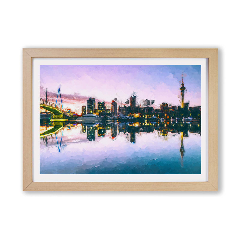 Auckland Skyline in New Zealand - Framed Print, Oak, 24cm H x 33cm W x 2cm D
