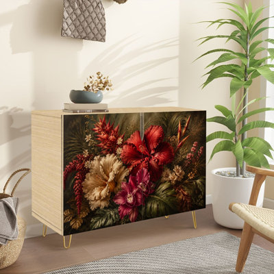 Sideboard Buffet Cabinet with Storage Exotic Tropical Floral with 2 Doors for Living Room and Kitchen