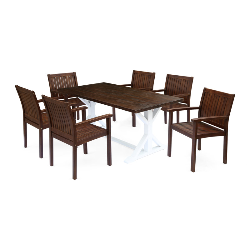 Preston 6 - Person Acacia Wood Patio Dining Set with Rectangular Table