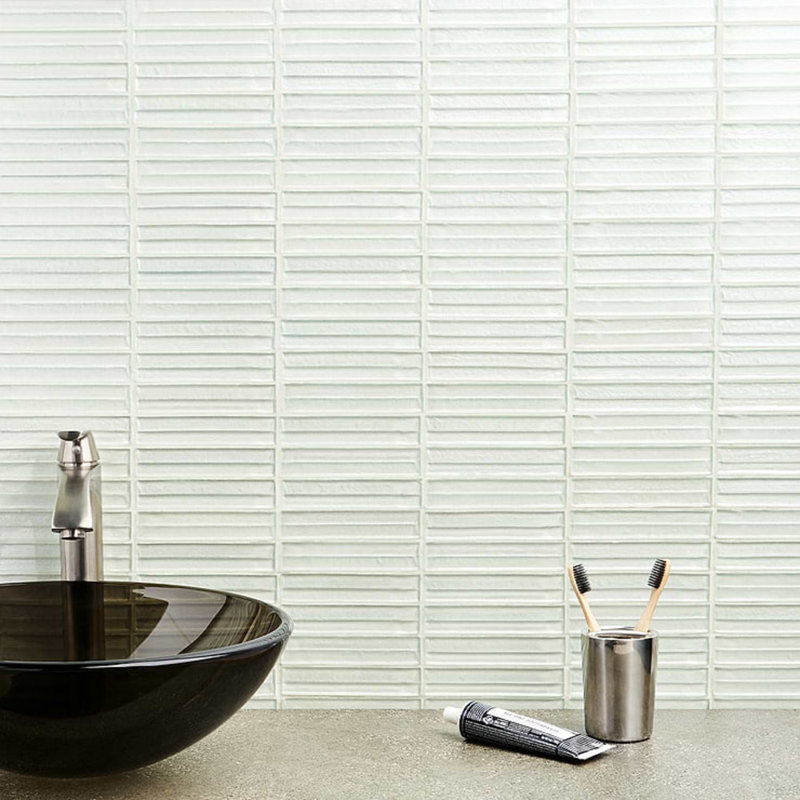 Maya Stacked 12x12 Polished Glass Mosaic Tile, Stacked Pearl