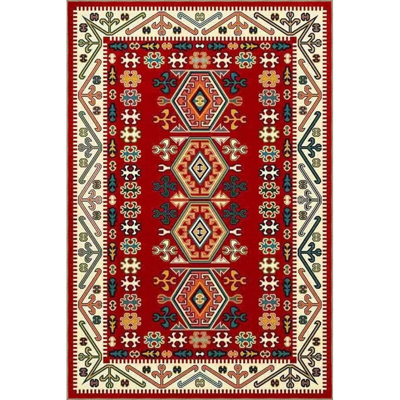 Tapis tissé lavable à motif rouge Pentagon, Sous-tapis rectangulaire de 3 pi 3 po x 4 pi 11 po