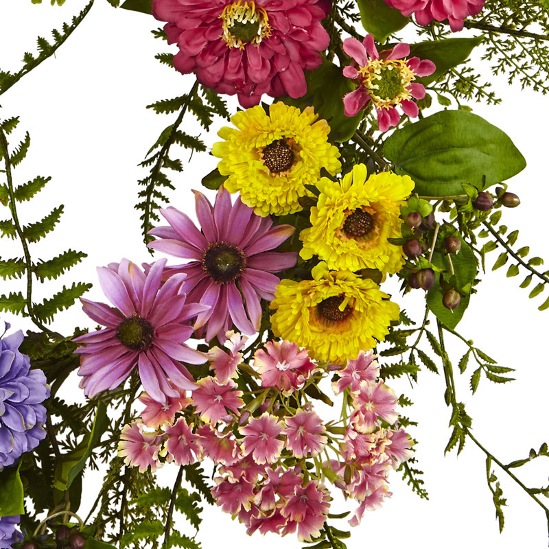 Couronne de fleurs en polyester 22 po