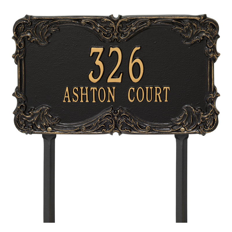 Signature Series 2-Line Lawn Address Sign, Gold, Yes, Black