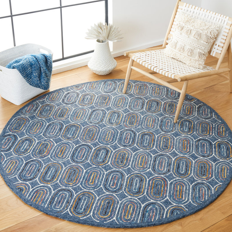 Tapis géométrique en laine et en coton touffeté à la main avec latex, Rond 6 pi