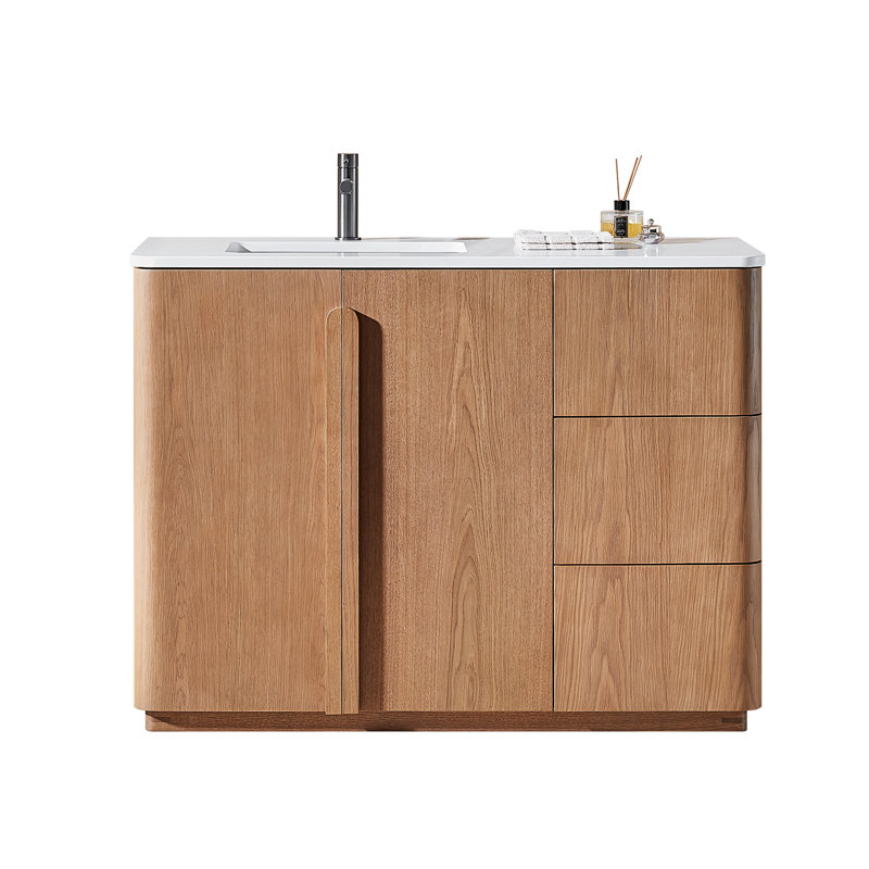 Meuble-lavabo simple 48 po avec plateau en quartz Greely, Teck naturel