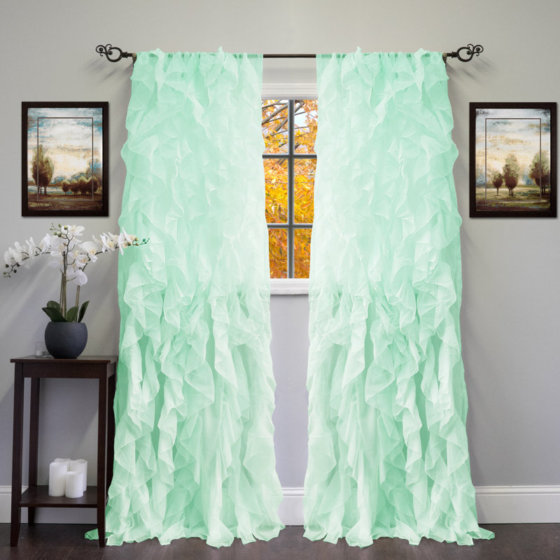 Fulda Semi Sheer Curtain Single Panel, Mint, 50" W x 96" L