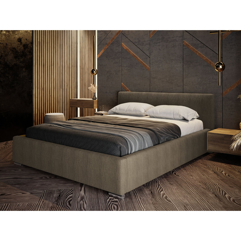 Upholstered Panel Bed Jacqualynn, Light brown, 180 x 200cm