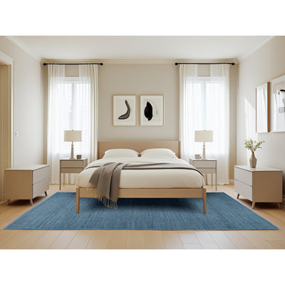 Tapis bleu uni lavable à la machine
