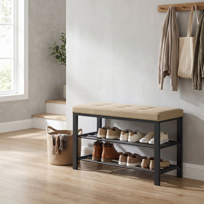 Amsterdam 8 Pair Shoe Storage Bench, Camel Brown/Ink Black