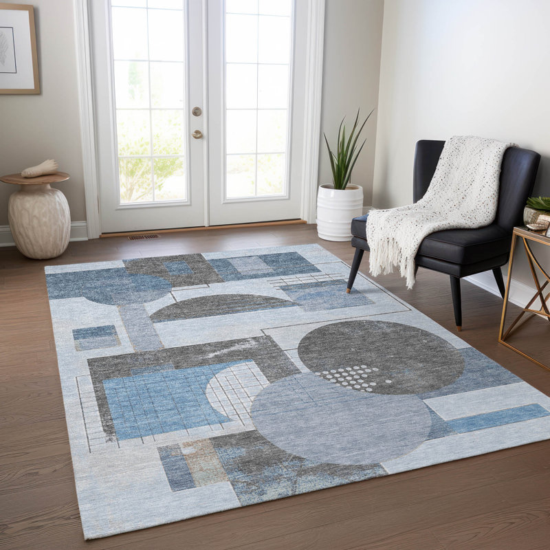 Tapis bleu intérieur / extérieur lavable à la machine Cinead ACN1695, Rectangle 2 pi 6 po x 3 pi 10 po