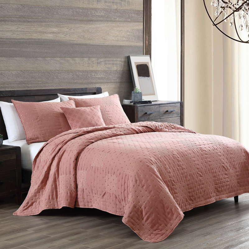 Ensemble de courtepointe réversible en microfibre moderne et contemporain 4 pièces, Rose