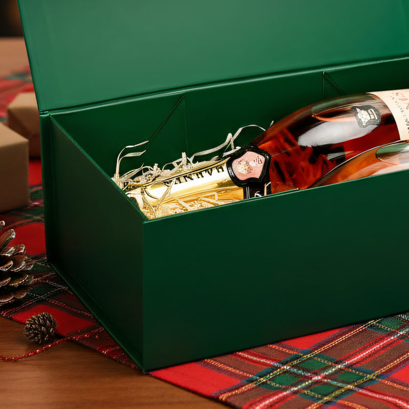 Paquet de 5 boîtes-cadeaux de Noël vert avec couvercle 13,88 po x 8,38 po x 4,55 po. Le couvercle magnétique comprend une carte de voeux / un ruban / un rembourrage / des autocollants parfaits pour offrir.