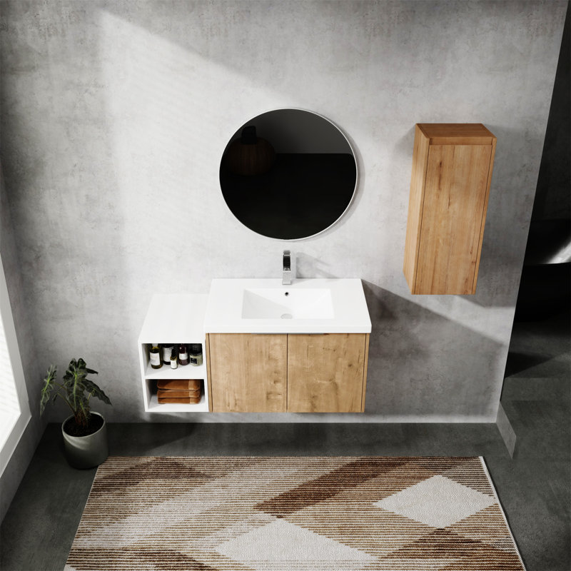 Meuble-lavabo mural 42 po avec lavabo et armoire latérale en céramique, porte, meuble-lavabo 42 po