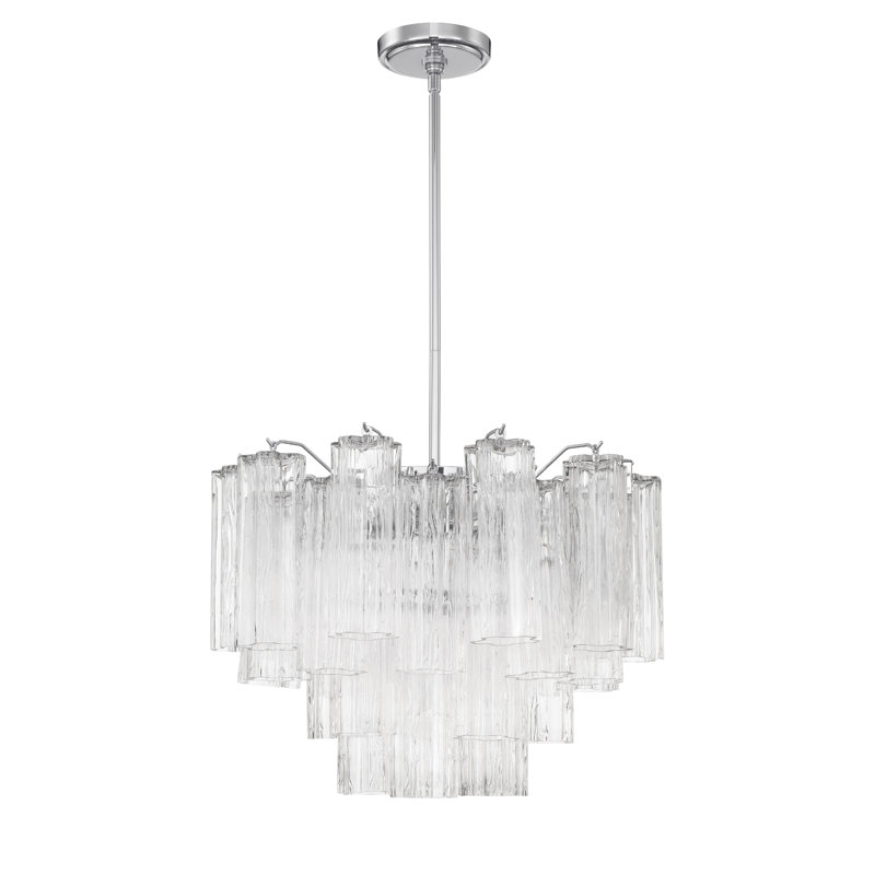 Arras Dimmable Tiered Chandelier,  Clear, Polished Chrome, 14" H x 19.75" W x 19.75" D