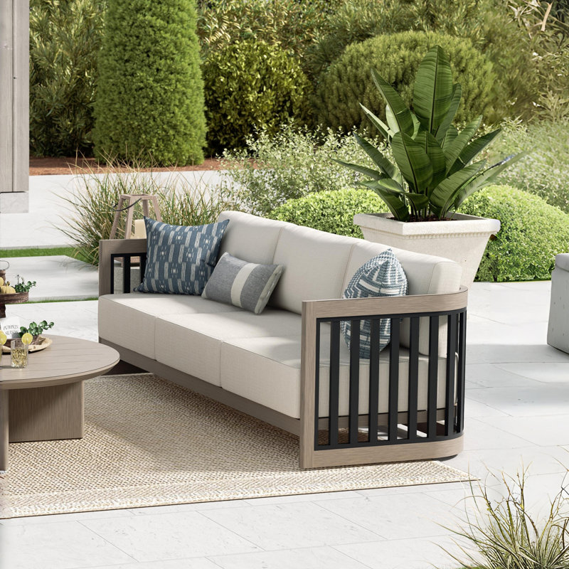 Sereno Patio Aluminum Sofa With Cushions, Black/Gray