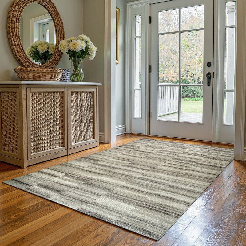 Modern Abstract Ultra-Thin Washable Area Rug, Rectangle 5' x 7', Taupe