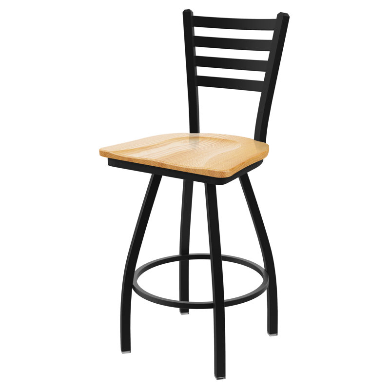 Tabouret de bar pivotant de 30" Evers, Noir froissé, Chêne naturel, Tabouret de bar (siège d’une hauteur de 30 po)