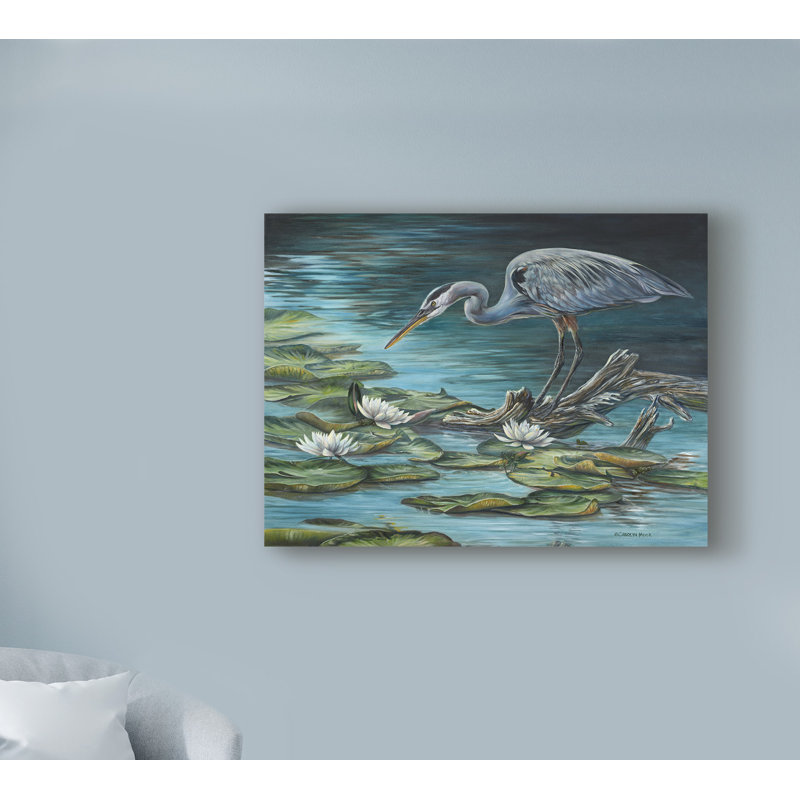 « héron refuge », reproduction de peinture à l’acrylique sur toile tendue, H 24 po x l 32 po x P 2 po