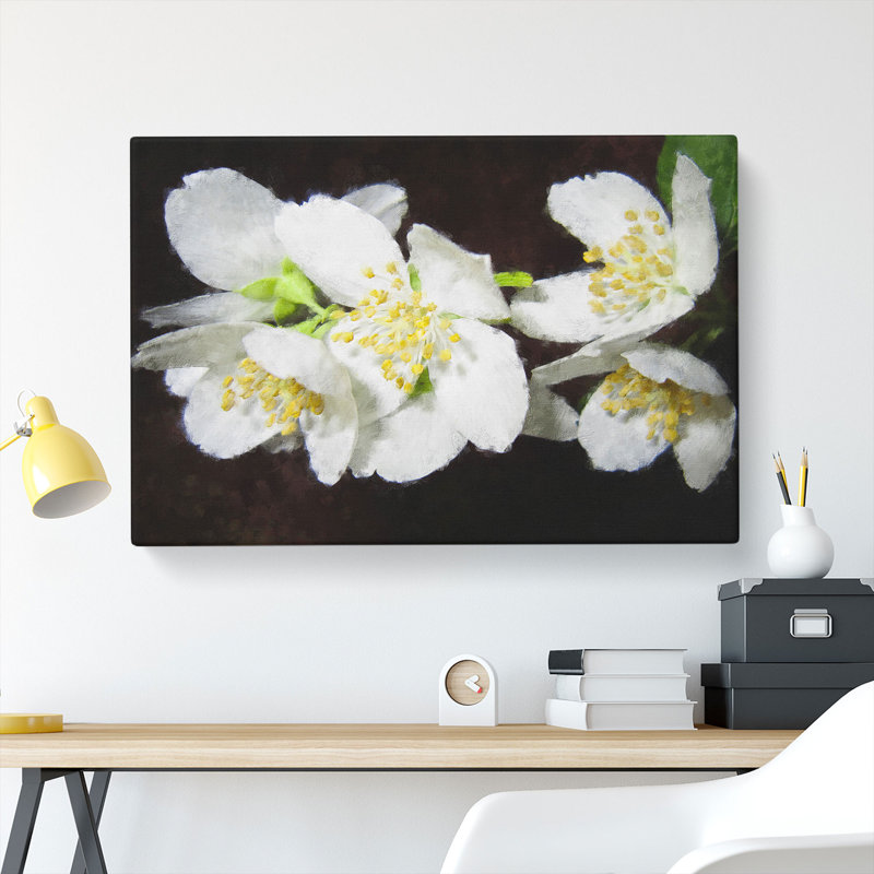 White Jasmine Flowers - Wrapped Canvas Painting, 60cm H x 91cm W x 3cm D