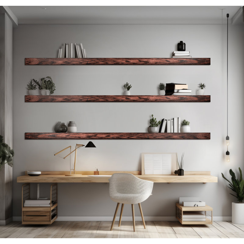 3 Piece Oak Floating Shelf, 3" H x 72" W x 7" D, Rich Brown