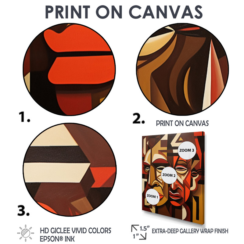 Nostalgia Kushite Geometric Double Portrait - Masque africain, art mural, H 20 po x l 12 po x P 1 po, Cadre flottant noir