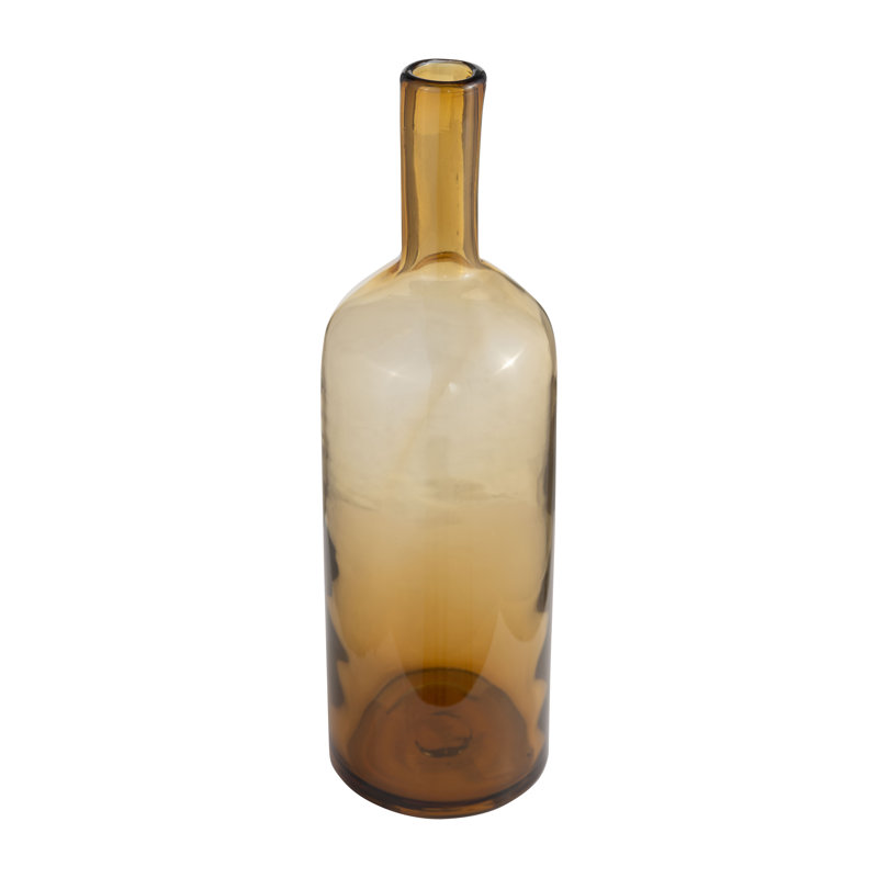 Decorative Bottle Glass Vase with Lip Stopper for Home Decor - Tall Sculptural Flower Vase Accent for Console Table, Shelf, or Living Room Styling