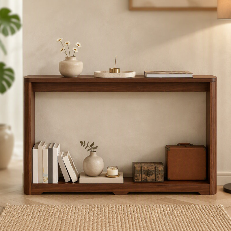 Console de canapé étroite en bois avec texture ondulée, idéale pour les entrées et derrière les canapés, durable et élégante