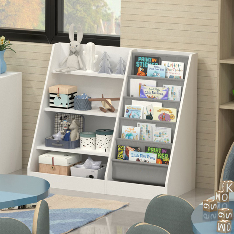 Maggiorina Bookcase, White/Grey, (4 Shelves) 80cm H x 90cm W x 40cm D