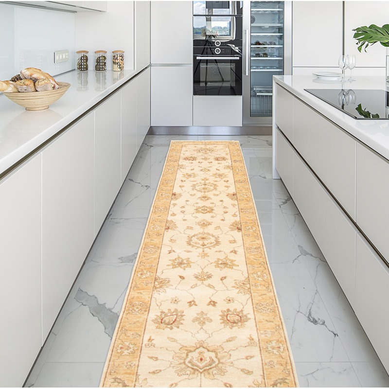 Tapis crème noué à la main de conception unique 2 pi 6 po x 11 pi 3 po Joevan