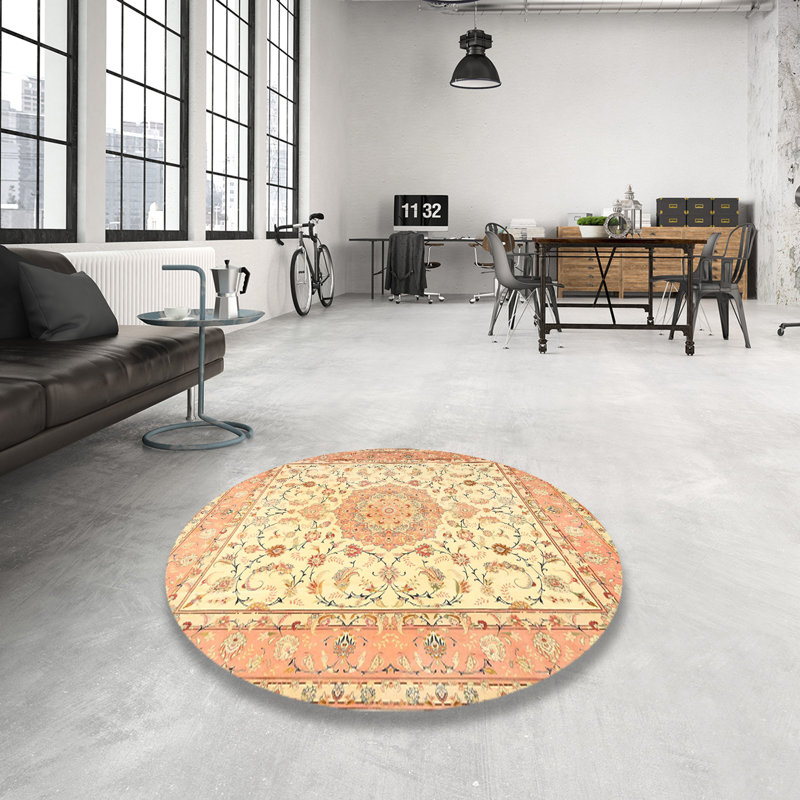 Orange oriental/jaune/brun Tapis décoratif, Rond 8 pi