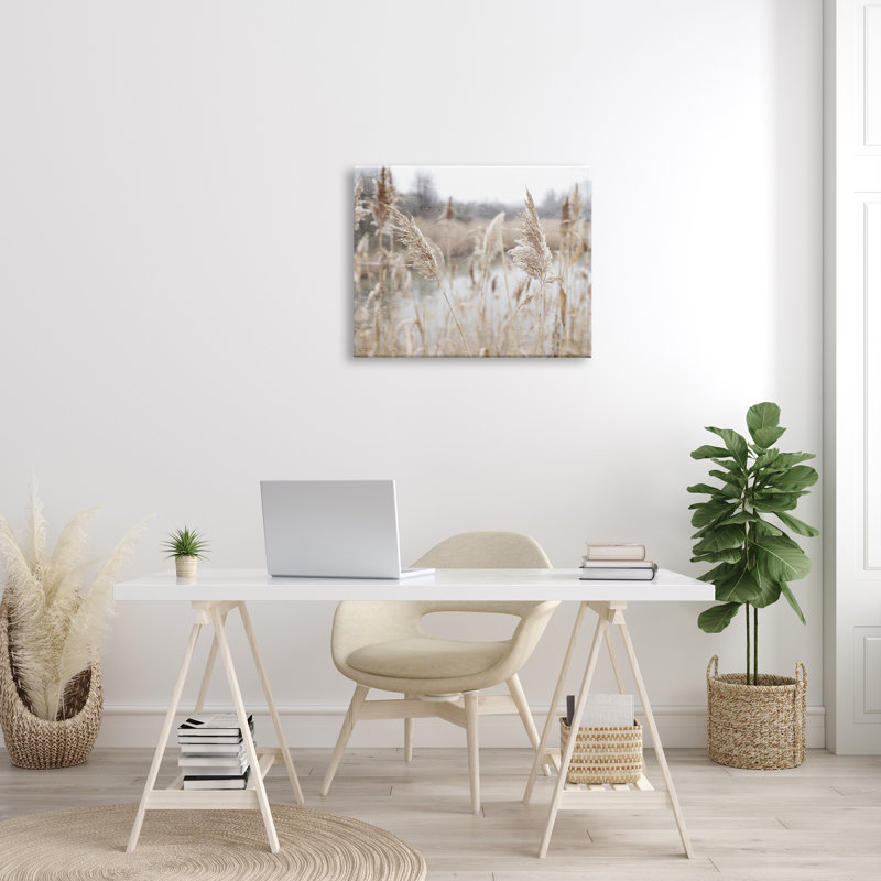 Rural Pampas Grass Reeds Lakeside Pond Marsh Oversized Stretched Canvas Wall Art by Kim Allen, Wrapped Canvas