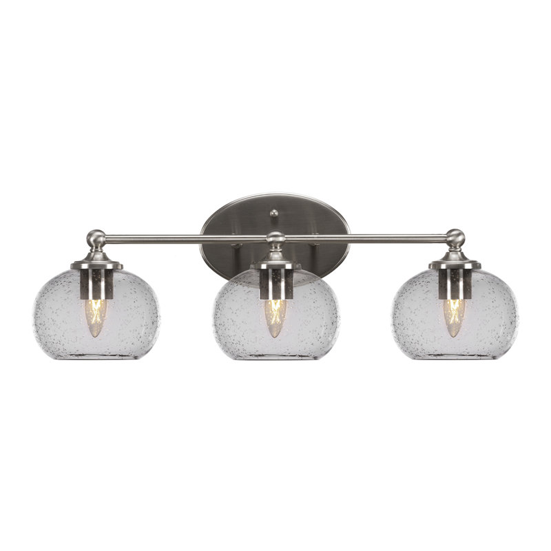 Barre d'éclairage de salle de bain Aitkens avec verre à bulles transparent de 7 po, Nickel brossé, 3