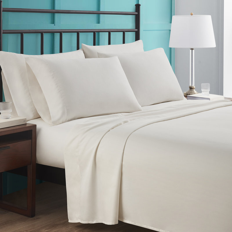Cotton Blend Sheet Set, Queen Sheet Set+1 Fitted Sheet + 4 Pillowcases, Oyster