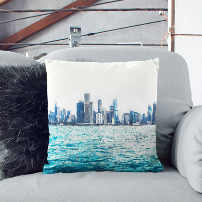 Cloudy Day in Chicago Illinois Cushion with Filling, 40cm H x 40cm W x 15cm D, White