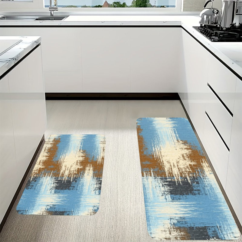 Ensemble de 2 tapis de sol en flanelle à motifs abstraits de coups de pinceau