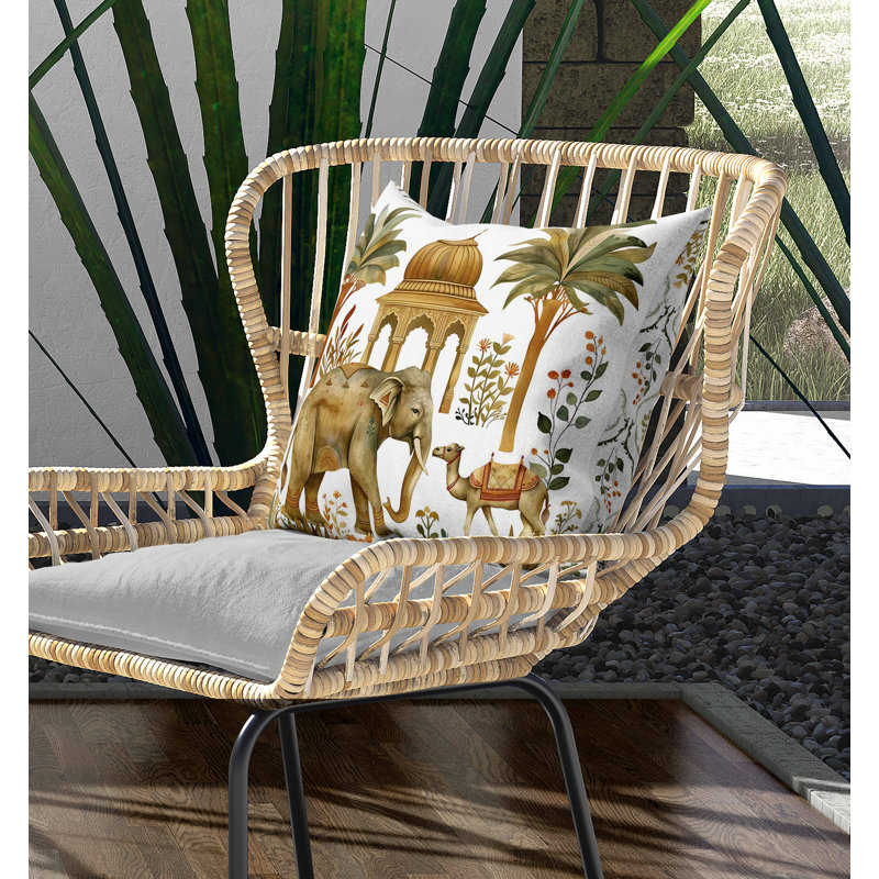Coussin intérieur / extérieur Royal Rajasthan, Blanc/vert, Carré 16 po