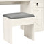 Bureau de coiffeuse avec miroir coulissant, lumières, plateau en verre, station de charge, 4 tiroirs, 2 armoires et tabouret - blanc, rangement pour cosmétiques multiples
