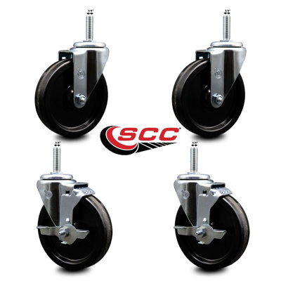 Wheel Swivel 3/4 Inch Threaded Stem Caster Set 2 Brakes SCC