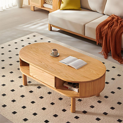 Table basse 50,39 "moderne minimaliste en bois massif ovale avec tiroirs