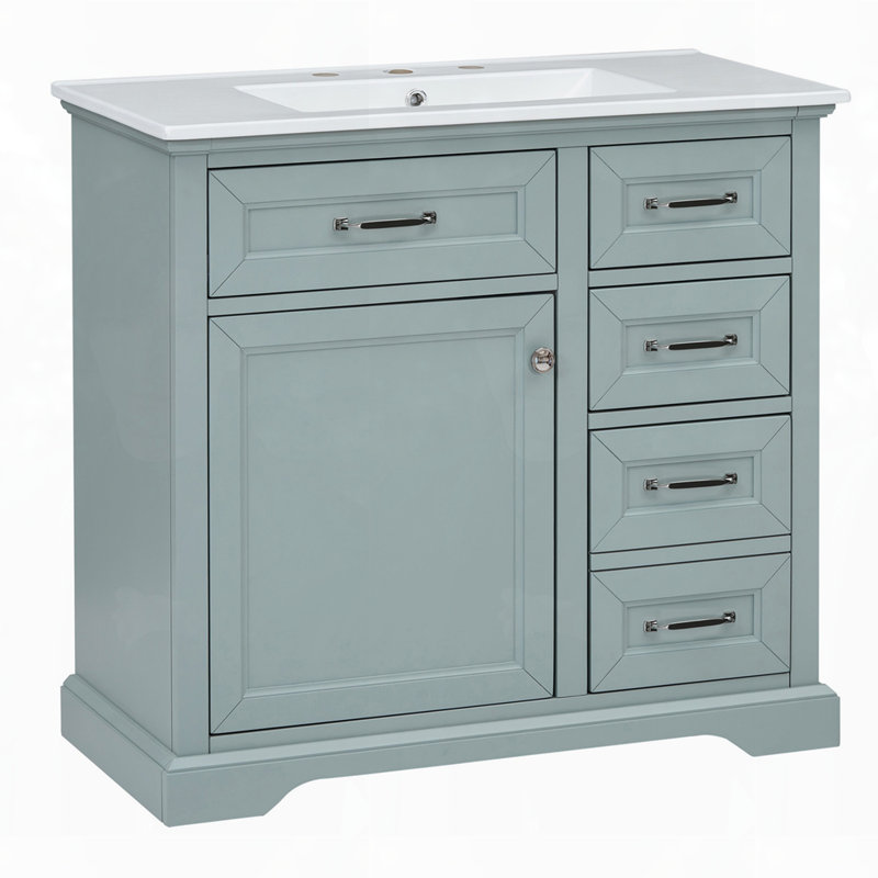 Ceramic Undermount Sink Vanity with Drawer, Gray