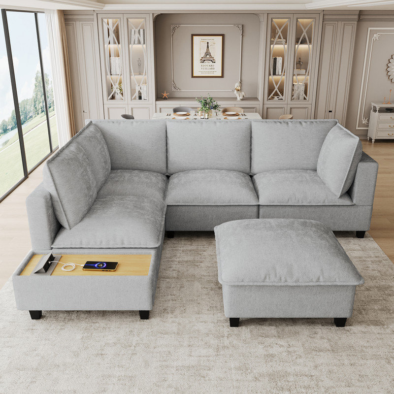 Canapé modulaire en U 6 pièces de 6 pièces, Gris chenille
