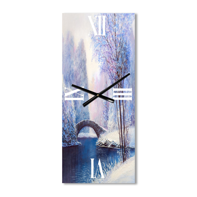 Horloge murale paysage d'hiver avec pont de la rivière Méandres III, Grand