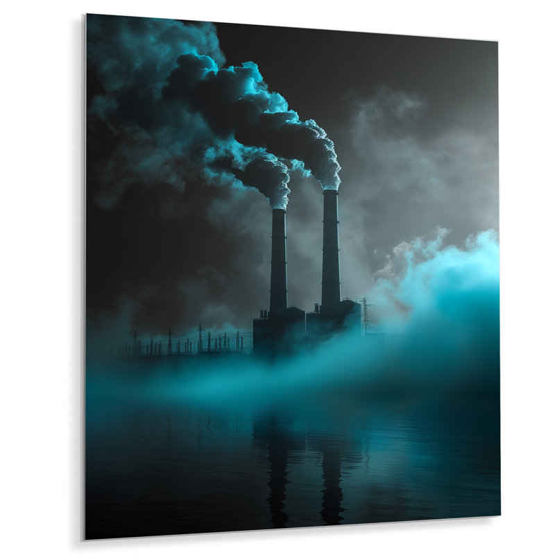 Monochromes gris électrique centrale électrique paysage III - centrales électriques, impression d'art mural, Métal métal