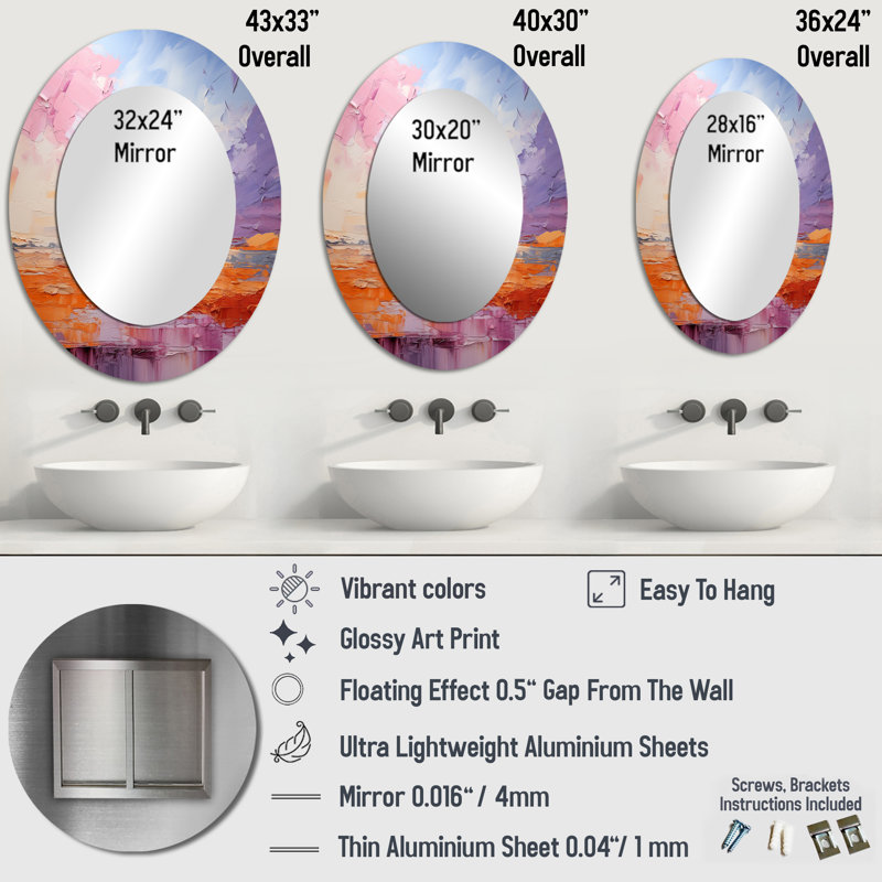 Miroir mural moderne Blush Horizon II, 40 po x 30 po