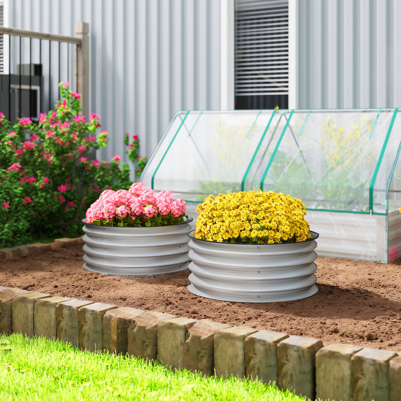 Set Of 2 Raised Garden Bed, Metal Planter Box With Safety Edging, Easy-To-Assemble Stock Tank 2'X2'x1' Silver, Silver