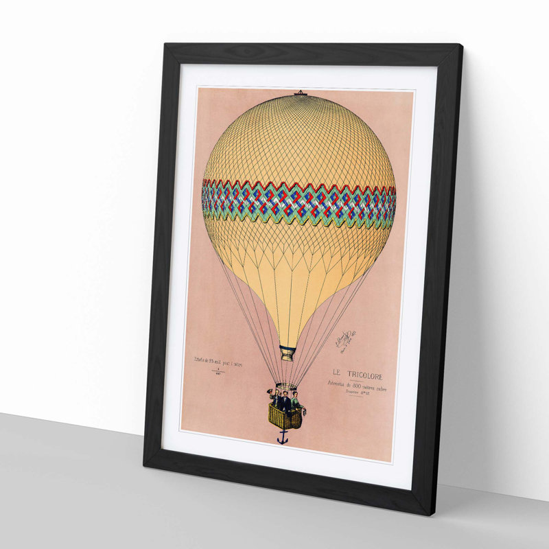 Tri-Colour Hot Air Balloon in Paris - Picture Frame Painting Print, Black, 50cm H x 35cm W x 2cm D