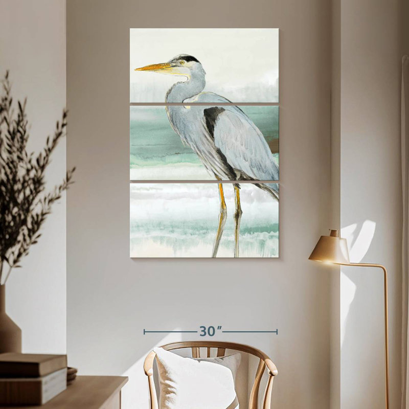 Bramon héron sur verre de mer I, H 65 po x l 42 po