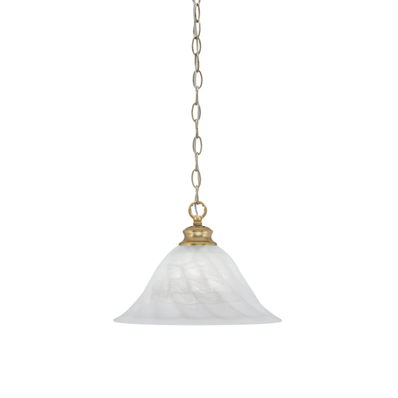 Luminaire suspendu en chaîne avec verre tourbillon blanc albâtre de 14 po, Laiton New Age