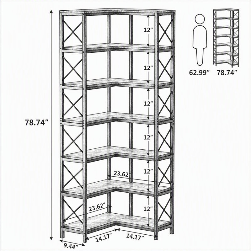 Étagère d'angle à 7 niveaux avec présentoir, Light Grey